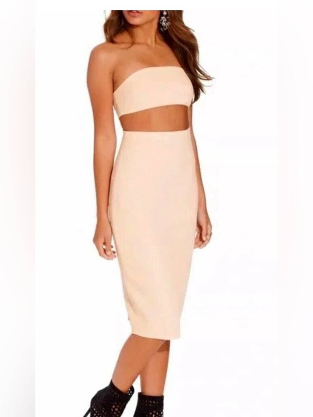 NWT ASOS x AQ/AQ Strapless Bandeau Top Midi Dress Side Cutouts Pink 6
